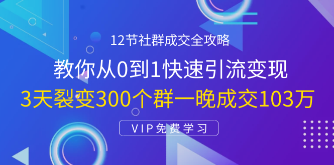 12节社群成交全攻略：从0到1快速引流变现，3天裂变300个群一晚成交103万-如意资源库