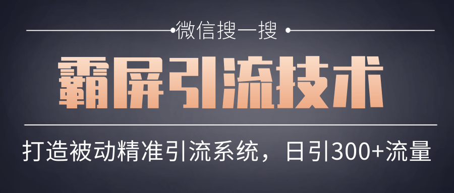 微信搜一搜霸屏引流技术，打造被动精准引流系统，轻松日引300+流量-如意资源库