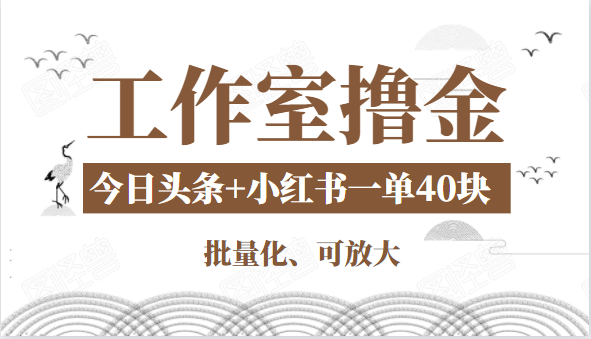 工作室撸金二件套：撸今日头条原创收益+小红书一单利润40块项目-如意资源库