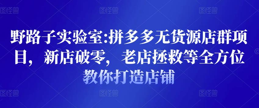 野路子实验室:拼多多无货源店群项目，新店破零，老店拯救等全方位教你打造店铺-如意资源库