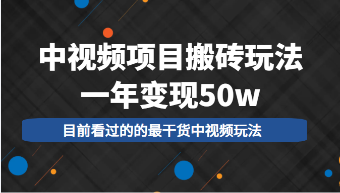 中视频项目搬砖玩法，一年变现50w，目前看过的的最干货中视频玩法-如意资源库