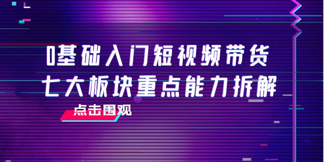 0基础入门短视频带货,七大板块重点能力拆解,7节精品课4小时干货-如意资源库