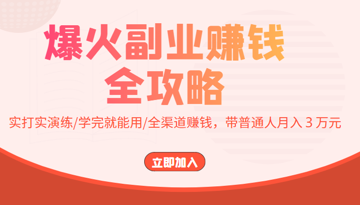 爆火副业赚钱全攻略：实打实演练/学完就能用/全渠道赚钱，带普通人月入３万元-如意资源库