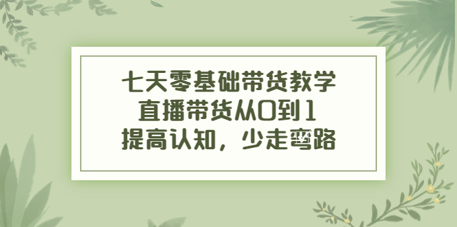 七天零基础带货教学，直播带货从0到1，提高认知，少走弯路-如意资源库