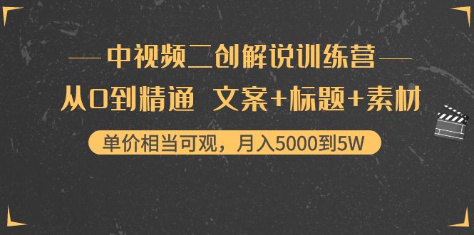 中视频二创解说训练营：从0到精通 文案+标题+素材、月入5000到5W-如意资源库