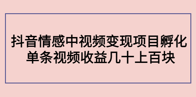 副业孵化营第5期：抖音情感中视频变现项目孵化 单条视频收益几十上百-如意资源库