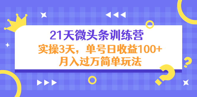 21天微头条训练营，实操3天，单号日收益100+月入过万简单玩法-如意资源库