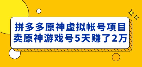 外面卖2980的拼多多原神虚拟帐号项目：卖原神游戏号5天赚了2万-如意资源库