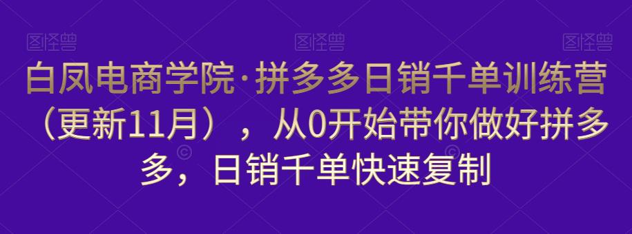 白凤电商学院·拼多多日销千单训练营，从0开始带你做好拼多多，日销千单快速复制（更新知2023年3月）-如意资源库