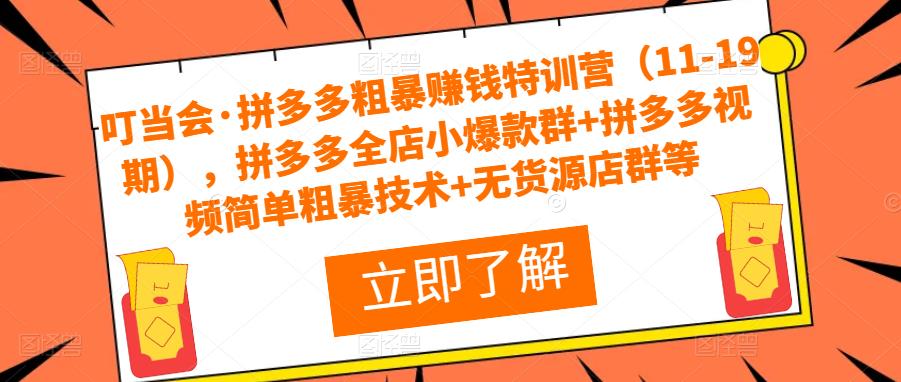 叮当会·拼多多粗暴赚钱特训营（11-19期），拼多多全店小爆款群+拼多多视频简单粗暴技术+无货源店群等-如意资源库