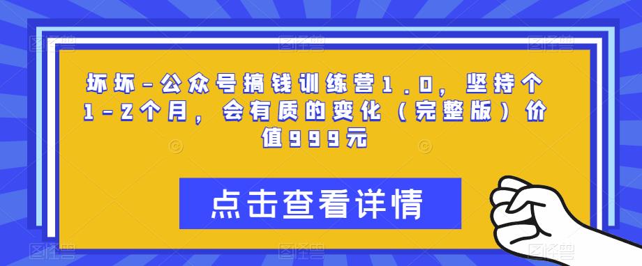 坏坏-公众号搞钱训练营1.0，坚持个1-2个月，会有质的变化（完整版）价值999元-如意资源库