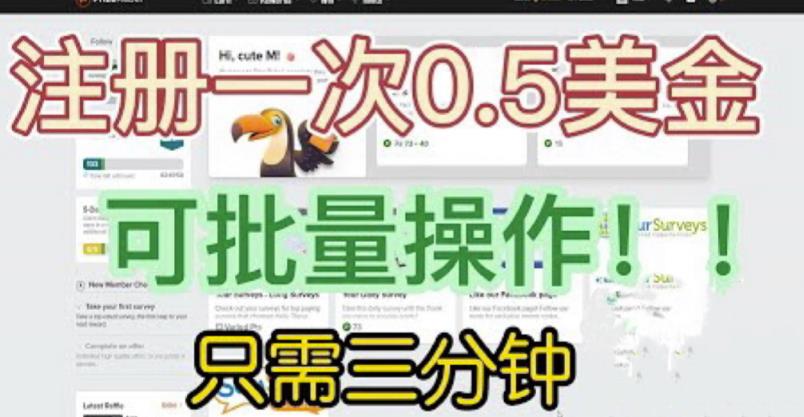 国外项目注册一次0.5美金，只需三分钟无脑操作，可批量同时放大操作，小白工作室福利【揭秘】-如意资源库