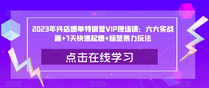 2023年抖店爆单特训营VIP现场课：六大实战篇+7天快速起爆+标签暴力玩法-如意资源库