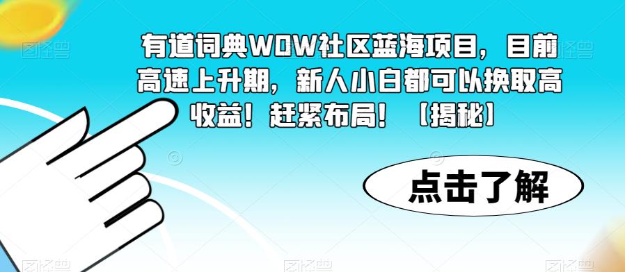 有道词典WOW社区蓝海项目，目前高速上升期，新人小白都可以换取高收益！赶紧布局！【揭秘】-如意资源库