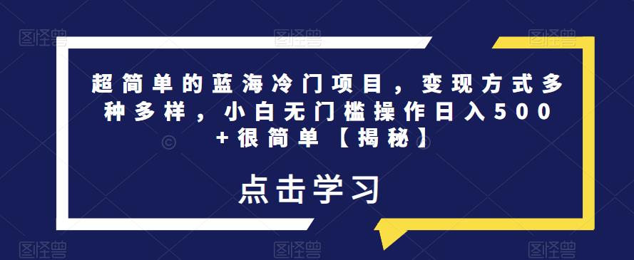 超简单的蓝海冷门项目，变现方式多种多样，小白无门槛操作日入500+很简单【揭秘】-如意资源库
