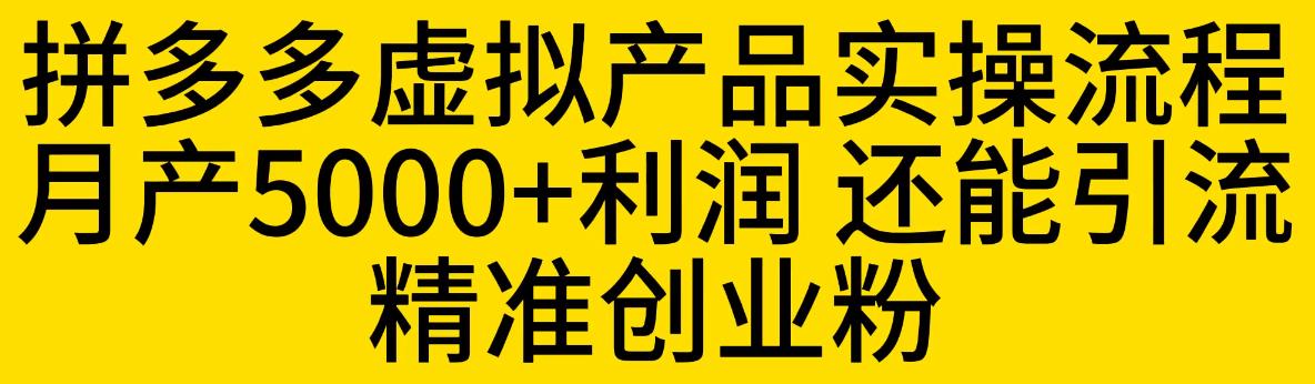 拼多多虚拟产品实操流程，月产5000+利润，还能引流精准创业粉【揭秘】-如意资源库