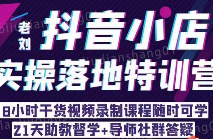 老刘·抖店商品卡流量，​抖音小店实操落地特训营，8小时干货视频录制课程随时可学-如意资源库
