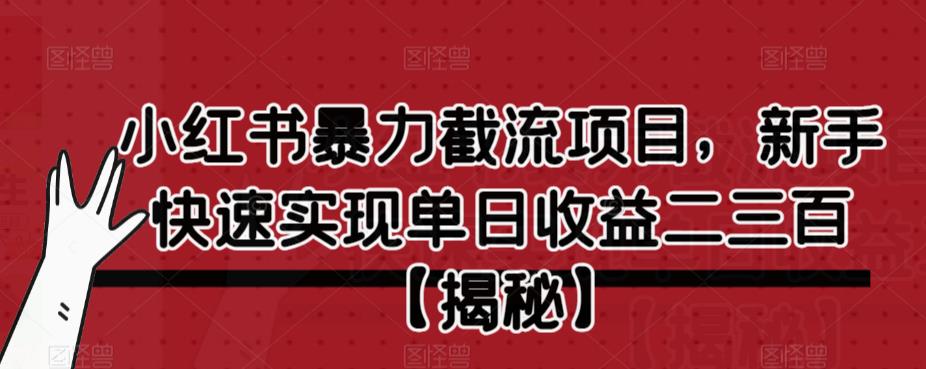 小红书暴力截流项目，新手快速实现单日收益二三百【仅揭秘】-如意资源库