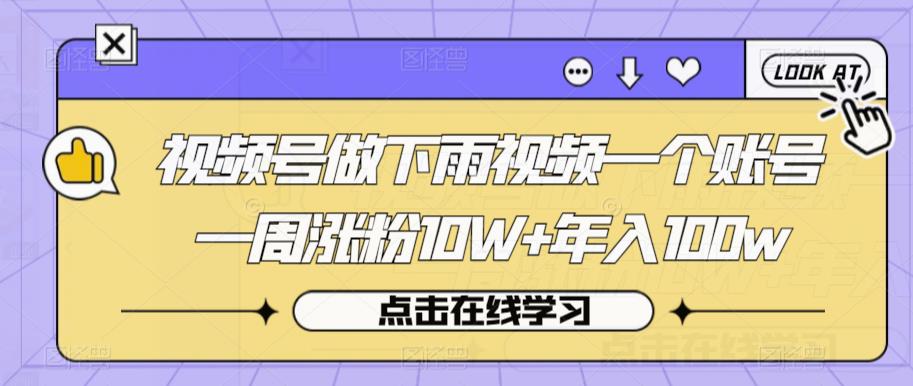 视频号做下雨视频一个账号一周涨粉10W+年入100w【揭秘】-如意资源库