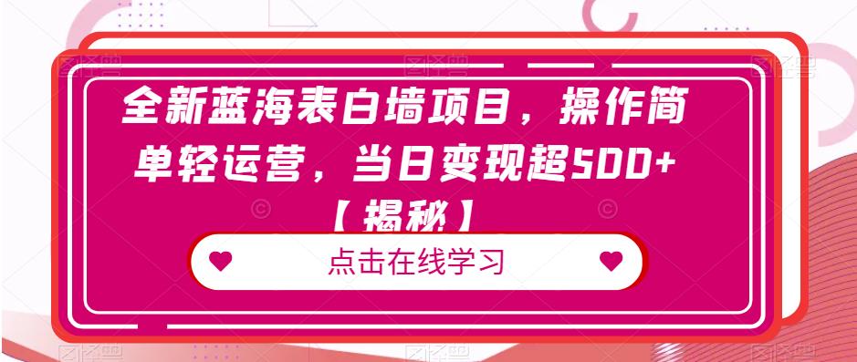 全新蓝海表白墙项目，操作简单轻运营，当日变现超500+【揭秘】-如意资源库