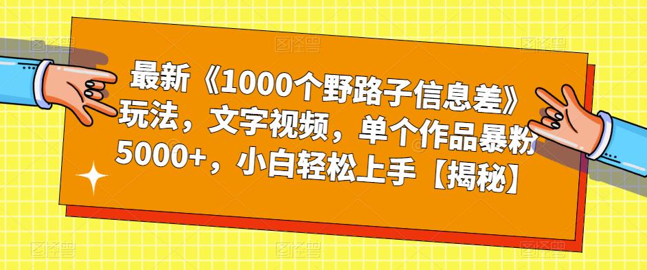 最新《1000个野路子信息差》玩法，文字视频，单个作品暴粉5000+，小白轻松上手【揭秘】-如意资源库
