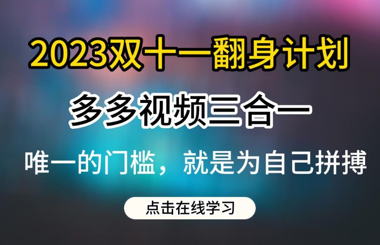 2023双十一翻身计划，多多视频带货三合一玩法教程【揭秘】-如意资源库