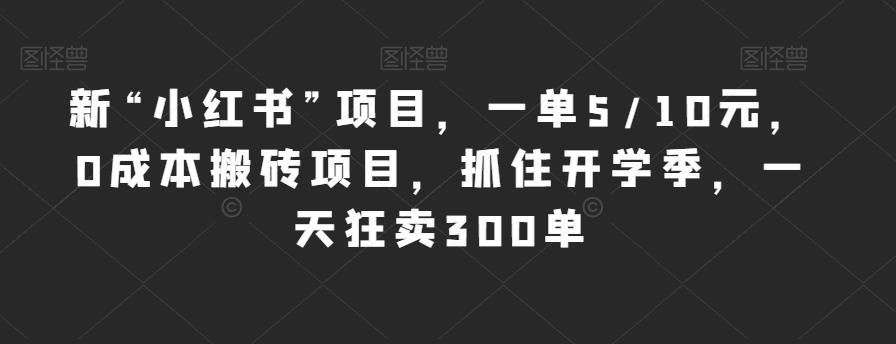 新“小红书”项目，一单5/10元，0成本搬砖项目，抓住开学季，一天狂卖300单【揭秘】-如意资源库