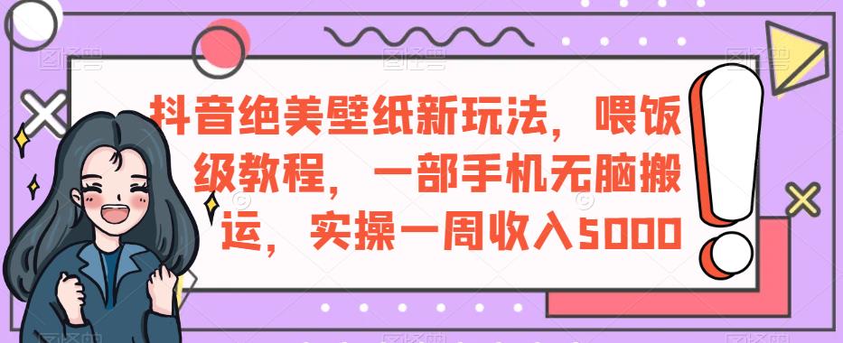 抖音绝美壁纸新玩法，喂饭级教程，一部手机无脑搬运，实操一周收入5000【揭秘】-如意资源库