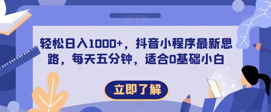 轻松日入1000+，抖音小程序最新思路，每天五分钟，适合0基础小白【揭秘】-如意资源库