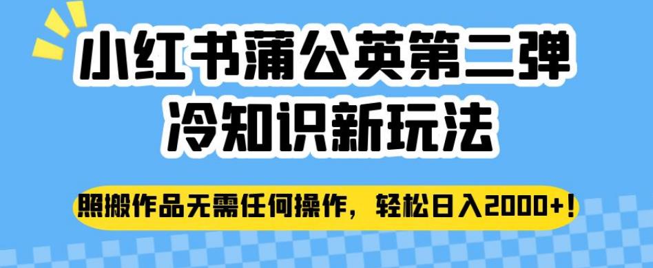 小红书蒲公英第二弹冷知识新玩法，照搬作品无需任何操作，轻松日入2000+【揭秘】-如意资源库