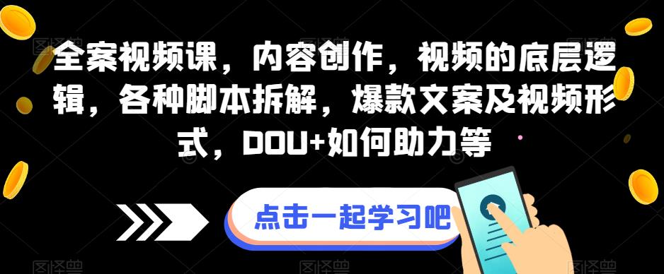 全案视频课，内容创作，视频的底层逻辑，各种脚本拆解，爆款文案及视频形式，DOU+如何助力等-如意资源库