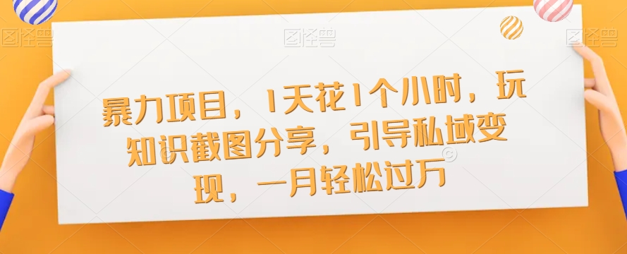 暴力项目，1天花1个小时，玩知识截图分享，引导私域变现，一月轻松过万【截图】-如意资源库