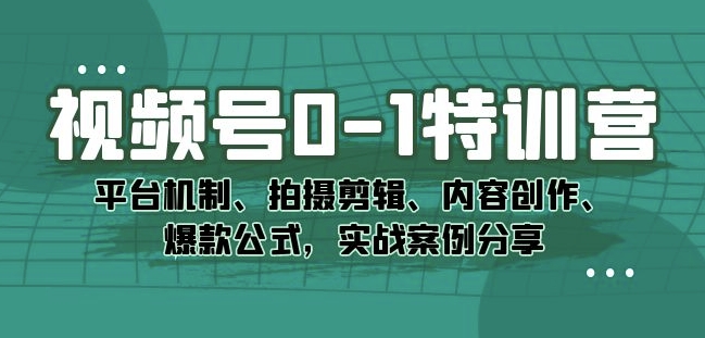 视频号0-1特训营：平台机制、拍摄剪辑、内容创作、爆款公式，实战案例分享-如意资源库