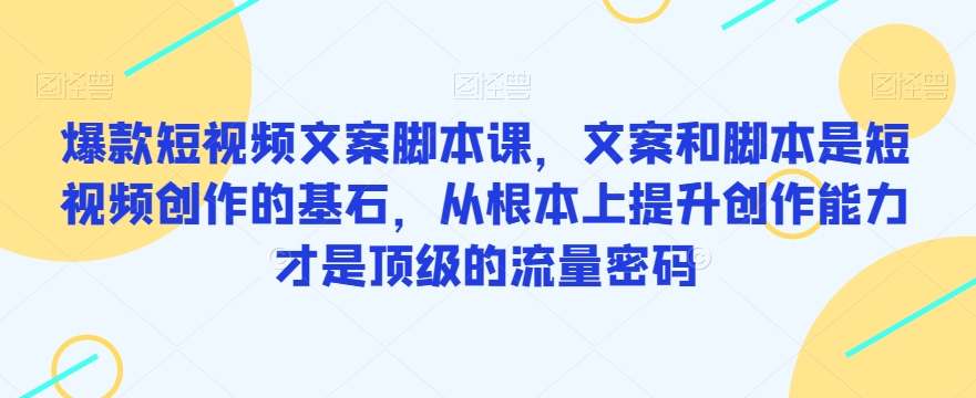 爆款短视频文案脚本课，文案和脚本是短视频创作的基石，从根本上提升创作能力才是顶级的流量密码-如意资源库