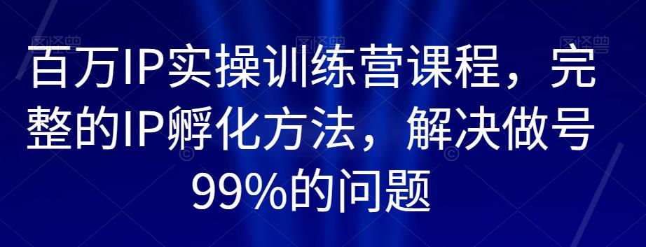 百万IP实操训练营课程，完整的IP孵化方法，解决做号99%的问题-如意资源库