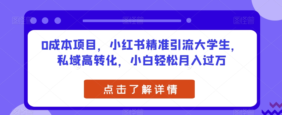 0成本项目，小红书精准引流大学生，私域高转化，小白轻松月入过万【揭秘】-如意资源库