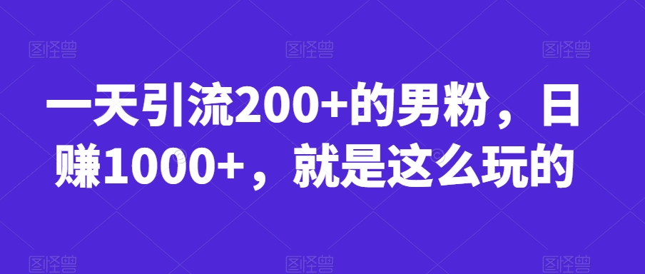 一天引流200+的男粉，日赚1000+，就是这么玩的【揭秘】-如意资源库