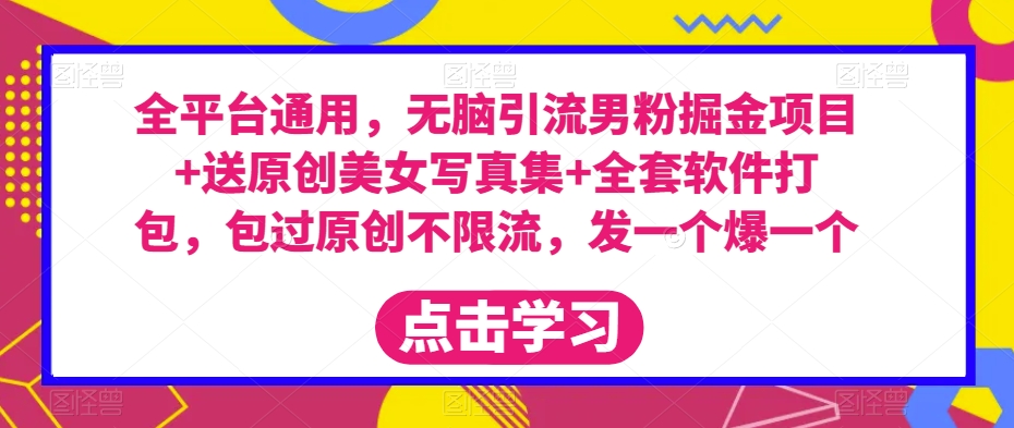全平台通用，无脑引流男粉掘金项目+送原创美女写真集+全套软件打包，包过原创不限流，发一个爆一个【揭秘】-如意资源库