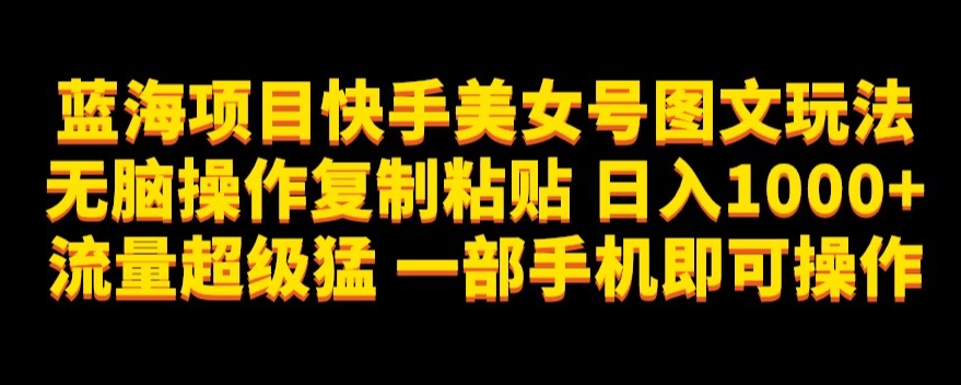 蓝海项目快手美女号图文玩法，无脑操作复制粘贴，日入1000+流量超级猛一部手机即可操作【揭秘】-如意资源库