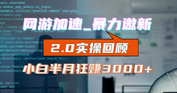 网游加速邀新，狂吃提成，适合小白，首月破千（v2.0版教程）【揭秘】-如意资源库