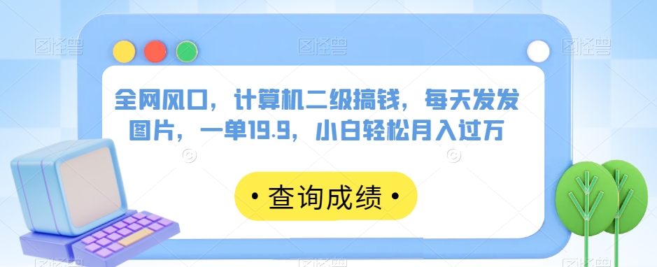 全网风口，计算机二级搞钱，每天发发图片，一单19.9，小白轻松月入过万【揭秘】-如意资源库