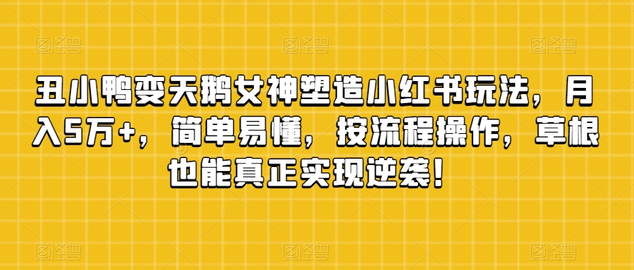 丑小鸭变天鹅女神塑造小红书玩法，月入5万+，简单易懂，按流程操作，草根也能真正实现逆袭！-如意资源库
