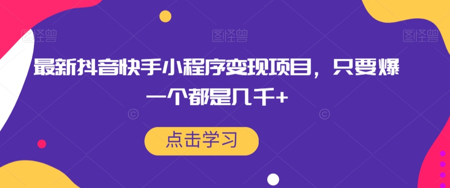 最新抖音快手小程序变现项目，只要爆一个都是几千+-如意资源库
