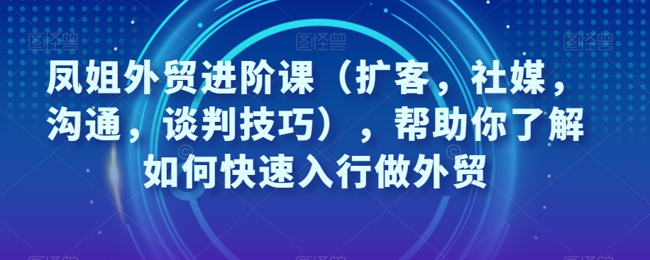 凤姐外贸进阶课（扩客，社媒，沟通，谈判技巧），帮助你了解如何快速入行做外贸-如意资源库