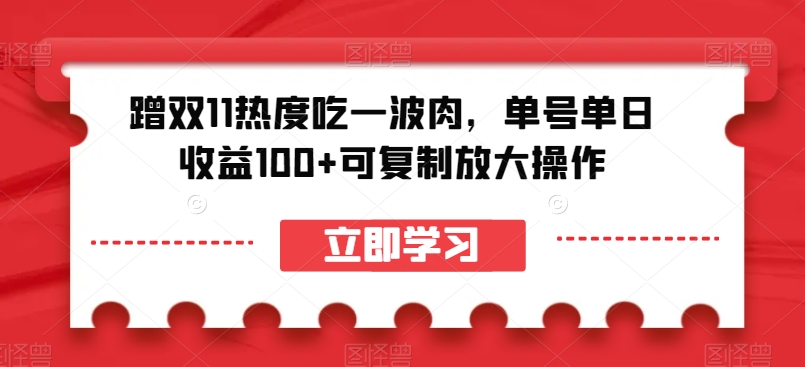 蹭双11热度吃一波肉，单号单日收益100+可复制放大操作【揭秘】-如意资源库