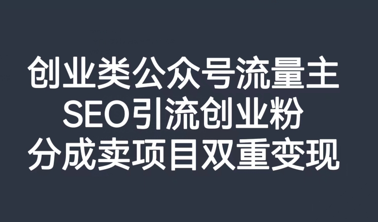 创业类公众号流量主，SEO引流创业粉，分成卖项目双重变现【揭秘】-如意资源库