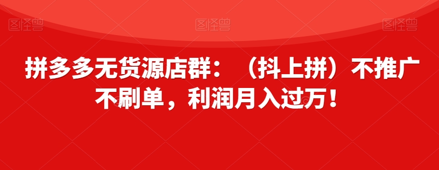 拼多多无货源店群：（抖上拼）不推广不刷单，利润月入过万！【揭秘】-如意资源库