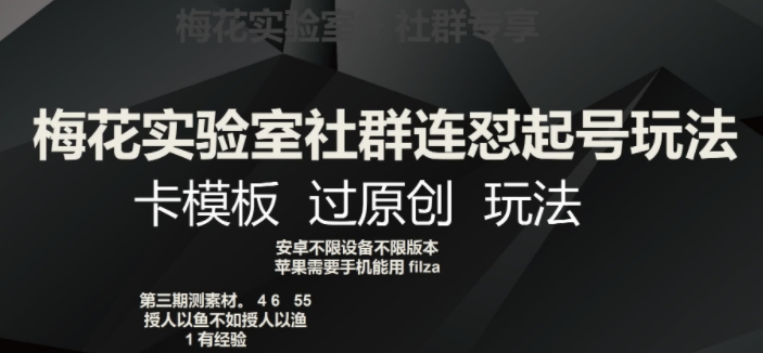 梅花实验室社群连怼起号玩法，卡模板过原创玩法【揭秘】-如意资源库