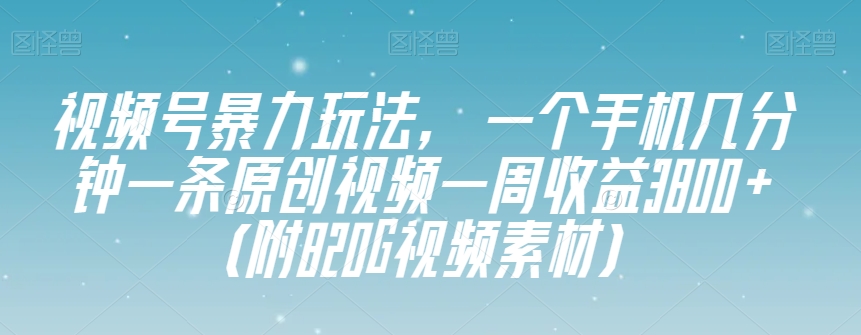 视频号暴力玩法，一个手机几分钟一条原创视频一周收益3800+（附820G视频素材）-如意资源库