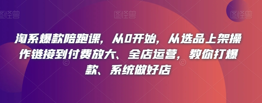 淘系爆款陪跑课，从0开始，从选品上架操作链接到付费放大、全店运营，教你打爆款、系统做好店-如意资源库